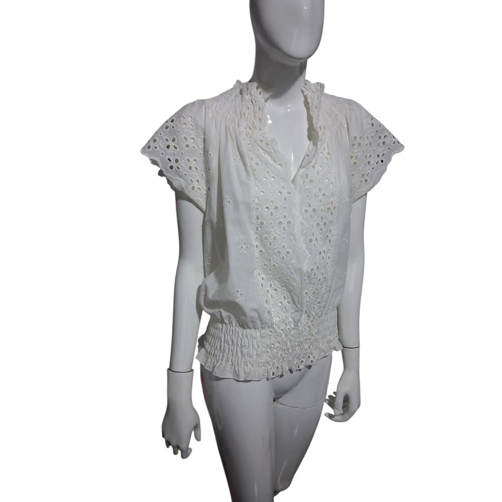 Mustard Seed Eyelet Women's size Medium Romantic Dainty Delicate Smocked Top